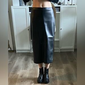 White House Black Market Faux Leather Black Midi Skirt